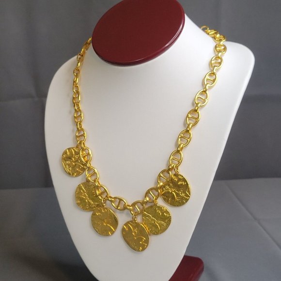 Nicky Butler Gold Tone Anchor Chain Necklace Medallion Coin Pendant 20" - Picture 2 of 8